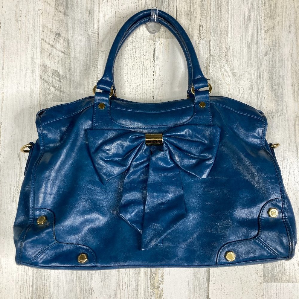Gianni Bini Womens Large Blue Leather Satchel Bag